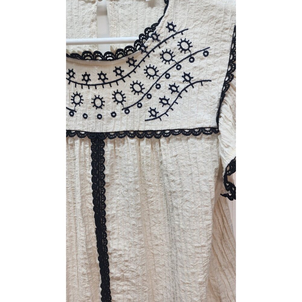 Vintage-Inspired Cream & Black Embroidered Ruffle Sleeve Blouse By Mine - Picture 2 of 16
